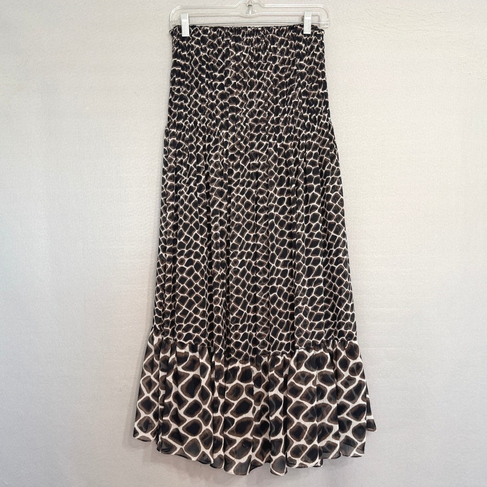 White House Black Market Boho Giraffe Print Maxi Skirt Size 8 Flowy Chiffon